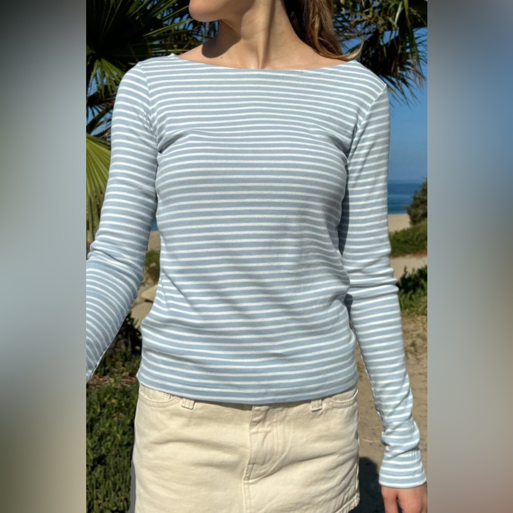 Brandy Melville Catalina Blue and White Striped Long Sleeve Shirt